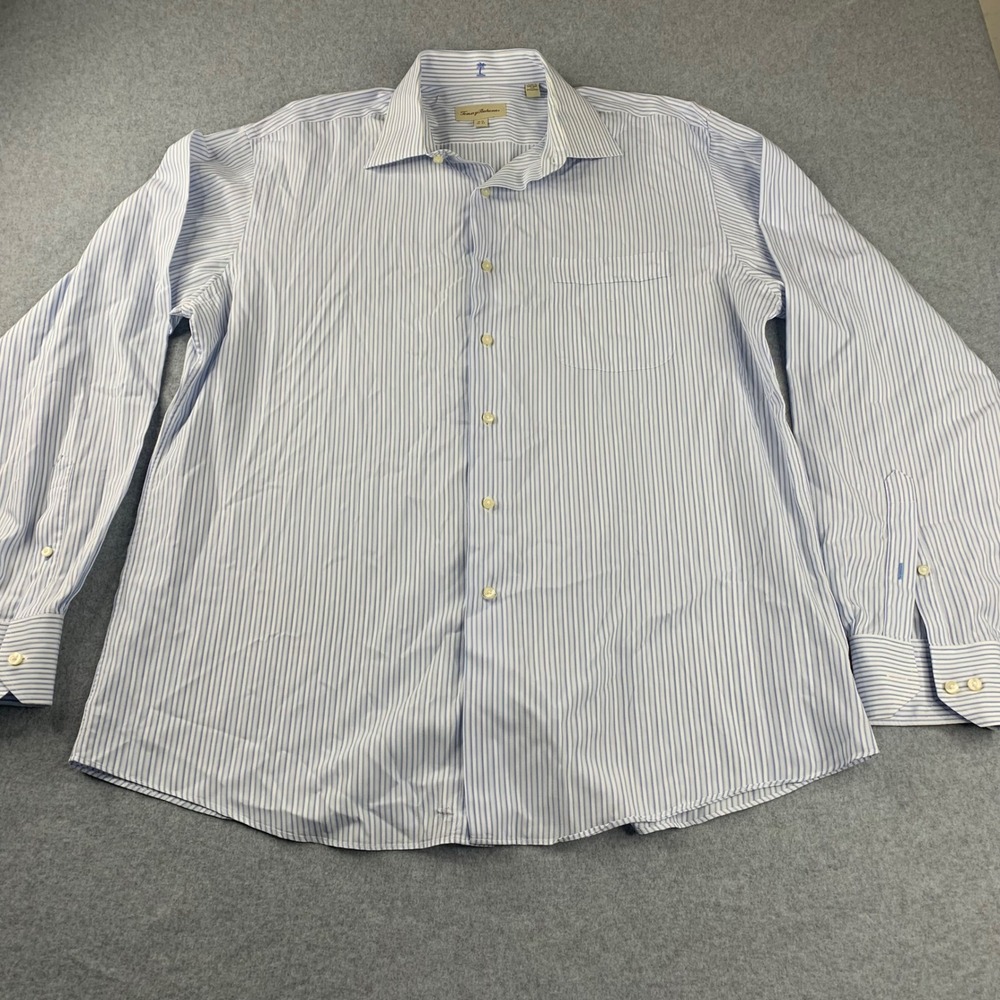 Tommy Bahama Button Down Shirt 16.5 36/37 Blue White Striped Cotton Long Slv
